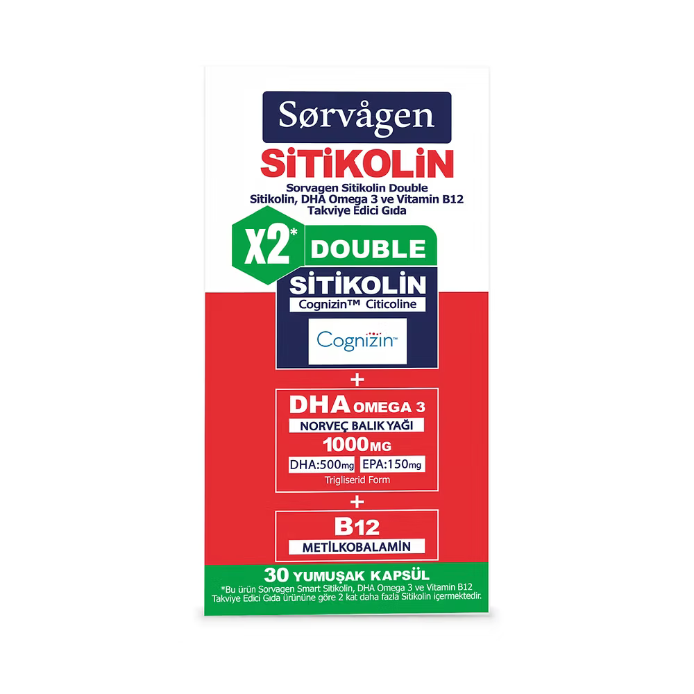 SORVAGEN SMART DOUBLE SİTİKOLİN 30 YUMUŞAK KAPSÜL DHA OMEGA 3 VİTAMİN B12