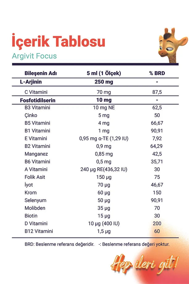 Argivit Focus 150ML Fosfotidilserin L-Arjinin Multivitamin VE Multimineral Içeren ORAL Solüsyon