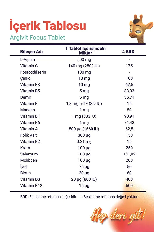 Argivit Focus 30 Tablet L-Arjinin Fosfotidilserin Demir Multivitamin Multimineral