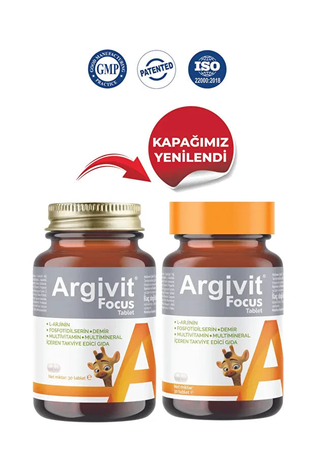 Argivit Focus 30 Tablet L-Arjinin Fosfotidilserin Demir Multivitamin Multimineral