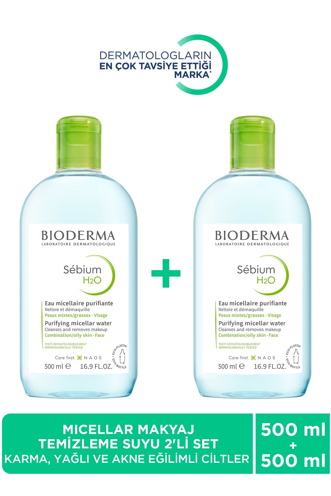 Bioderma Sébium H2O Makyaj Yüz ve Temizleme Suyu 2li Avantaj Paketi 2x500 ml