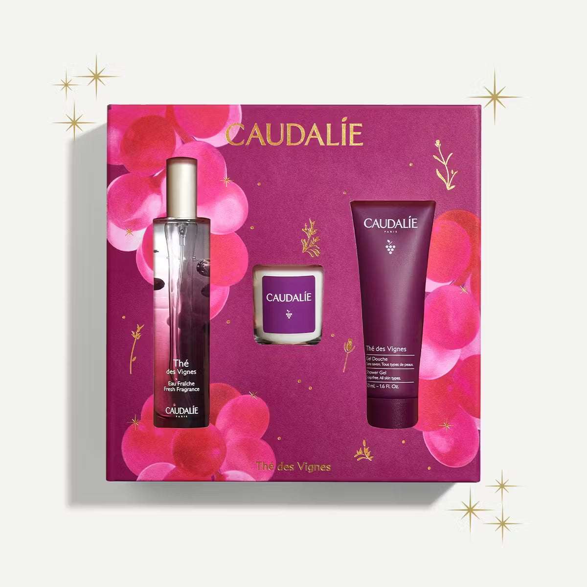 Caudalie Thé des Vignes Fresh Fragrance 50 ml + Scented Candle 35 gr + Thé des Vignes Shower Gel 50 ml Set