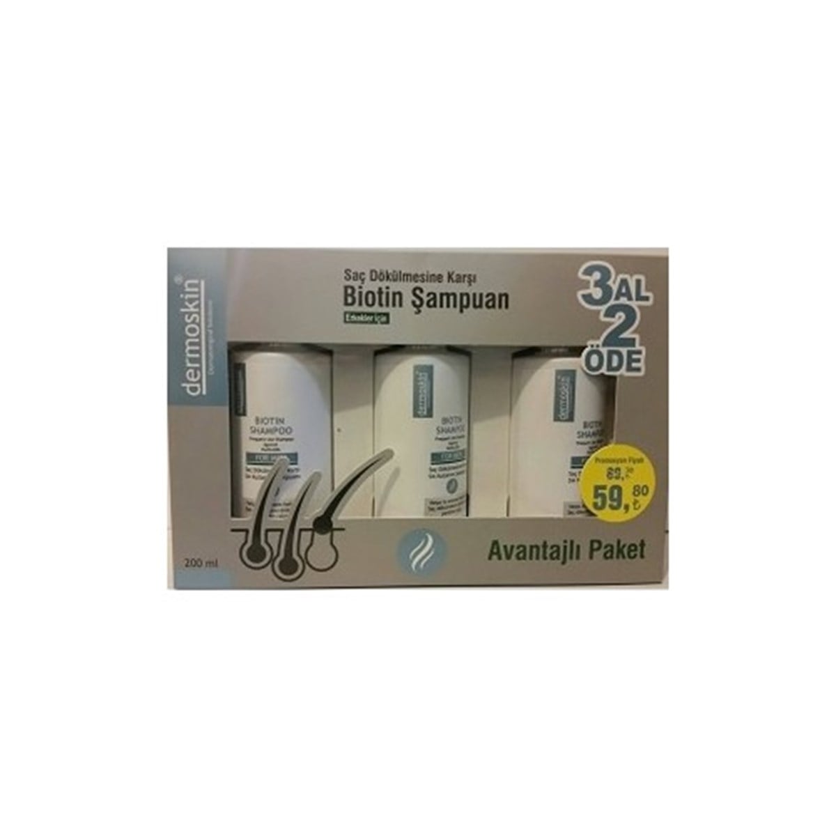 Dermoskin Biotin Şampuan (Erkek) Saç Dökülme Karşıtı 200 ml 3 Al 2 Öde Paketi