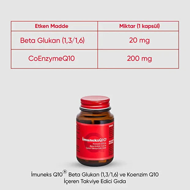 Imuneks Q10 30 Kapsül Koenzim Q10 BETA-Glukan