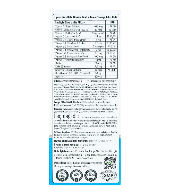 Ligone KIDS 150ML Şurup BETA Glukan Multivitamin OMEGA3