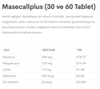 Masecallplus 30 Tablet Kalsiyum Magnezyum Çinko Selenyum Vitamin D3