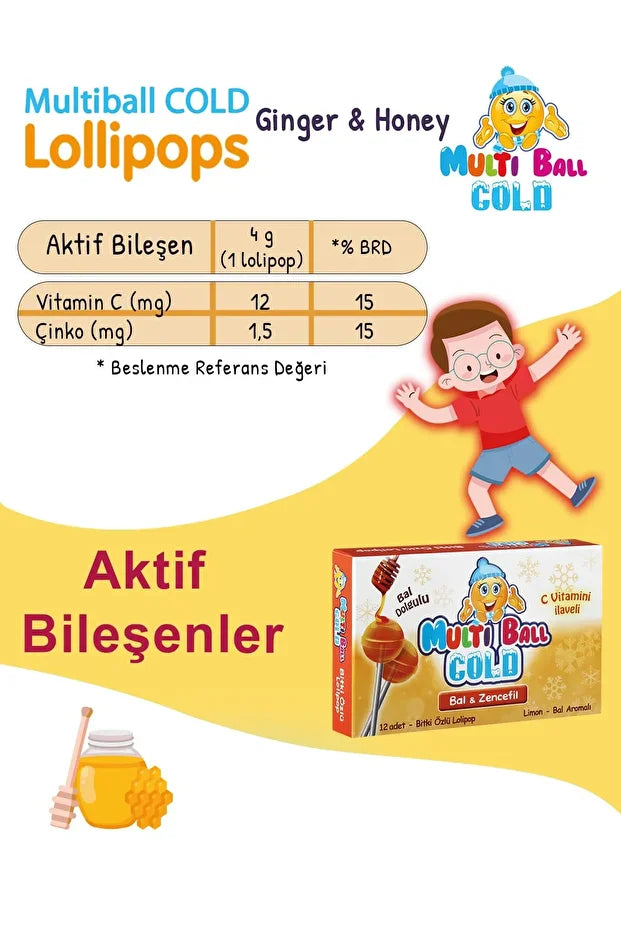 Multiball COLD BAL Zencefil 12 Lolipop Çocuk Pastili