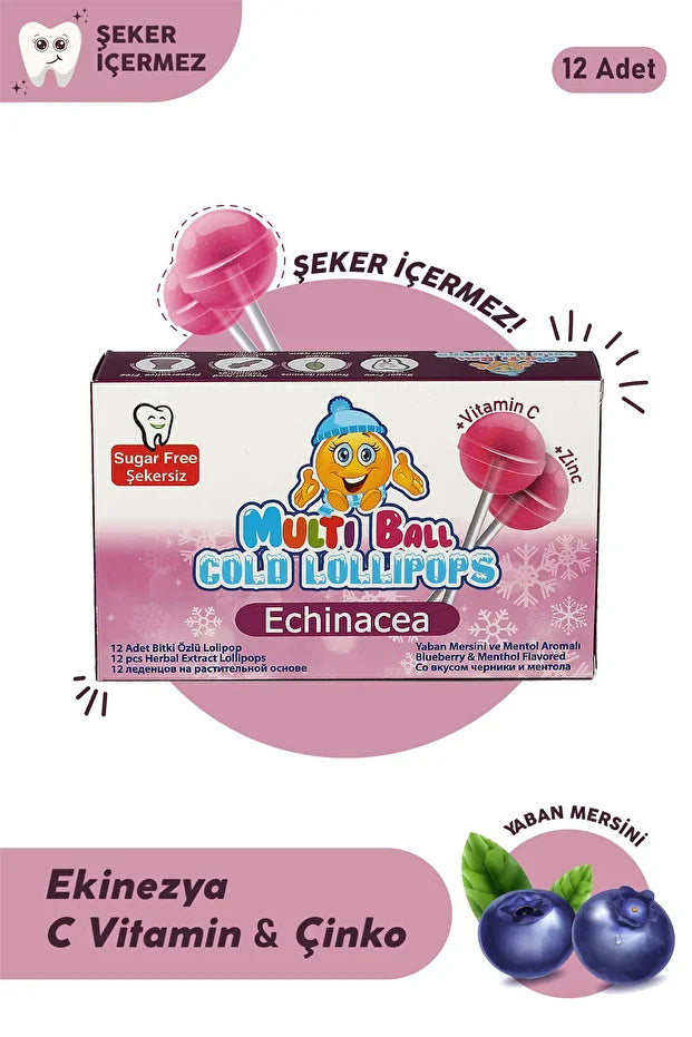 Multiball COLD Ekinezya Çinko 12 Lolipop Çocuk Pastili