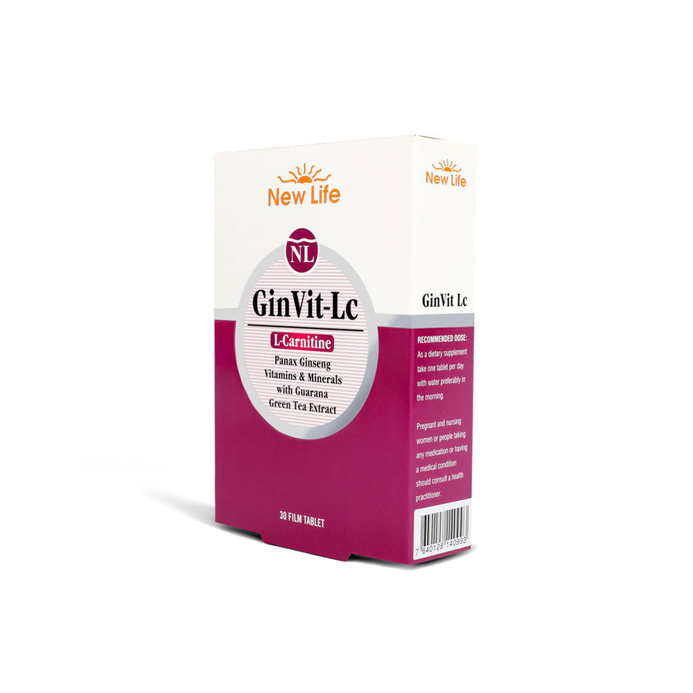 NEW LIFE Ginvit-LC 30 FILM Tablet L-Carnitine Panax Ginseng Vitamins Minerals
