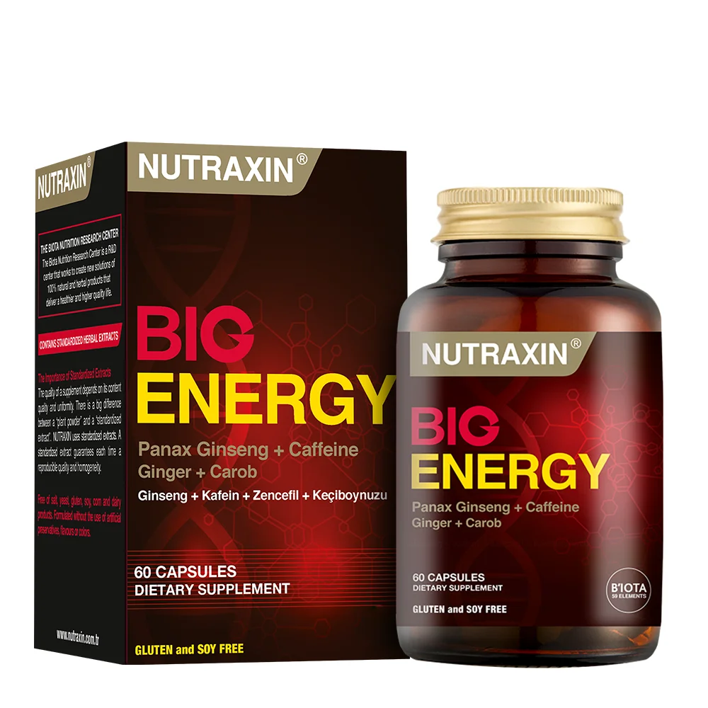 Nutraxin BIG Energy 60 Kapsül Kafein Ginseng Zencefil Keçiboynuzu