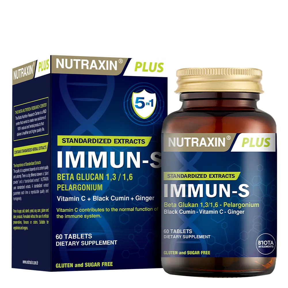 Nutraxin Immun-S 60 Tablet BETA Glukan Afrika Sardunyasi Çörek OTU Zencefil Vitamin C