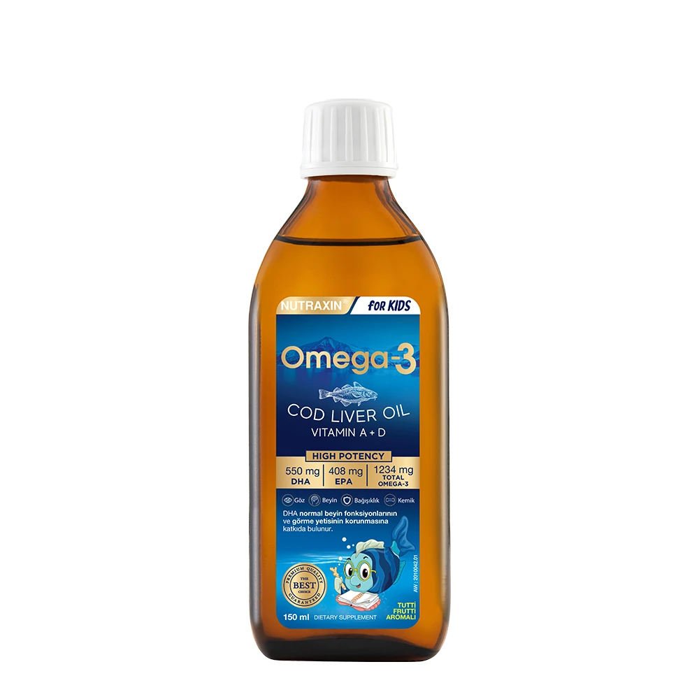 Nutraxin Omega-3 KIDS 150ML COD Liver OIL Morina Baliği Karaciğer Yağli A D E Vitamin