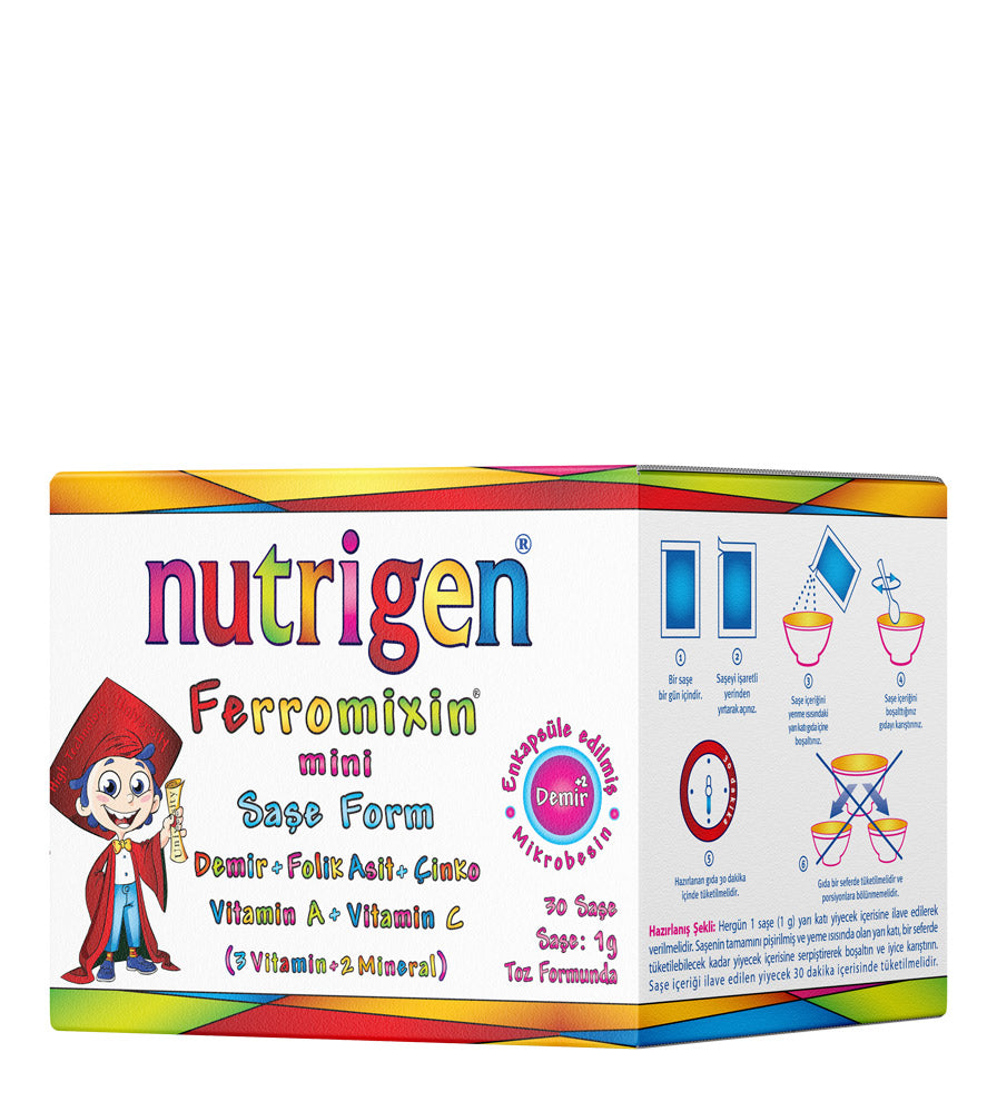 Nutrigen Ferromixin MINI 1GRX30 SAŞE FORM Demir Folik ASIT Çinko Vitamin A Vitamin C