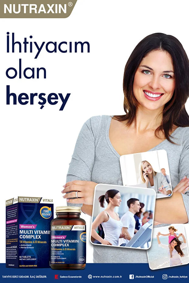 Nutraxin Multivitamin Mineral Kompleksi Kadinlara ÖZEL 60 Tablet