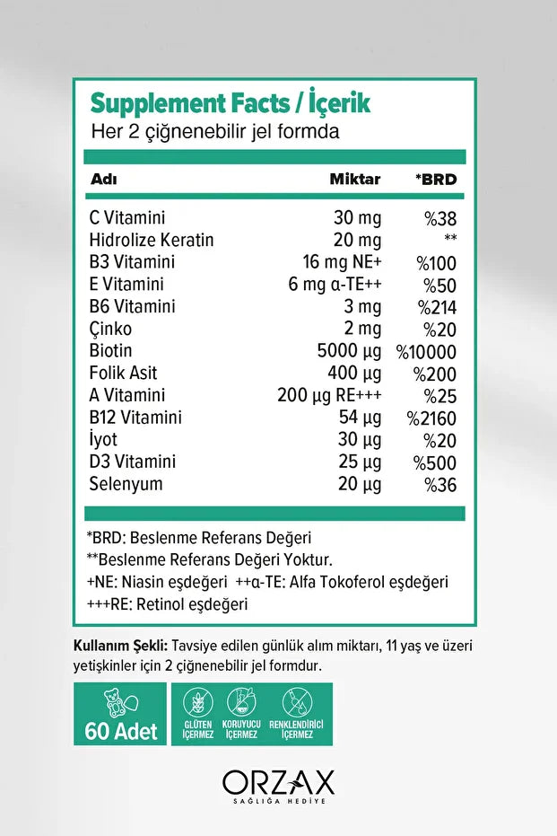 Ocean Gummies HSN 60 ADET Çiğnenebilir JEL FORM HAIR SKIN Nails