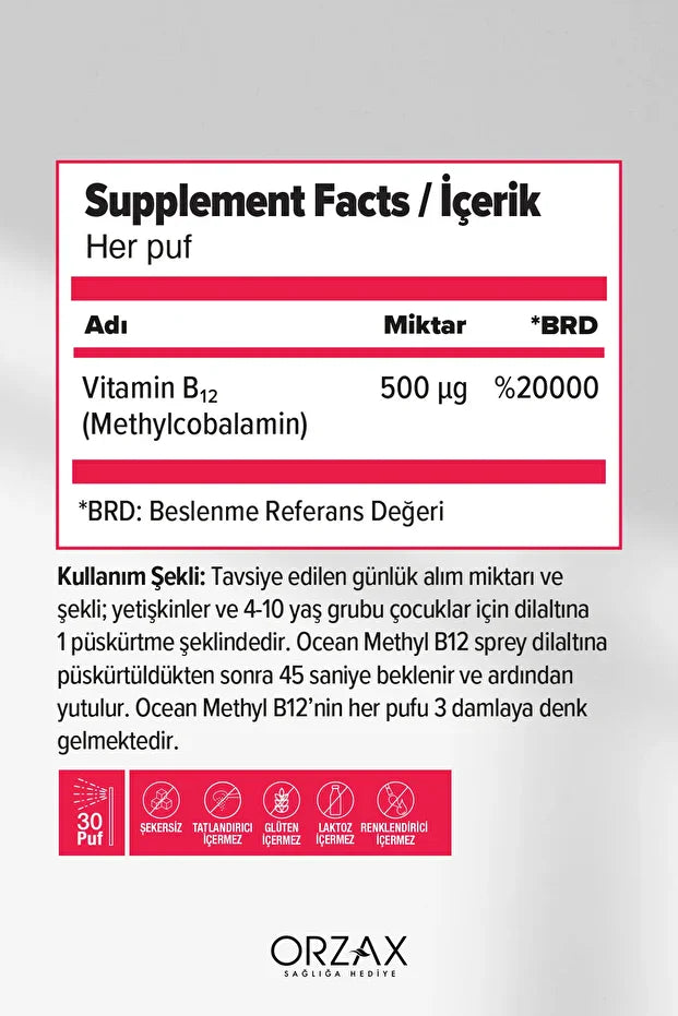 Ocean Methyl B12 500MCG 5ML Dilalti Sprey