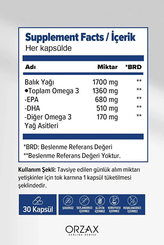 Ocean Ultimate 30 Softjel Kapsül 1200MG Balik YAĞI Omega 3