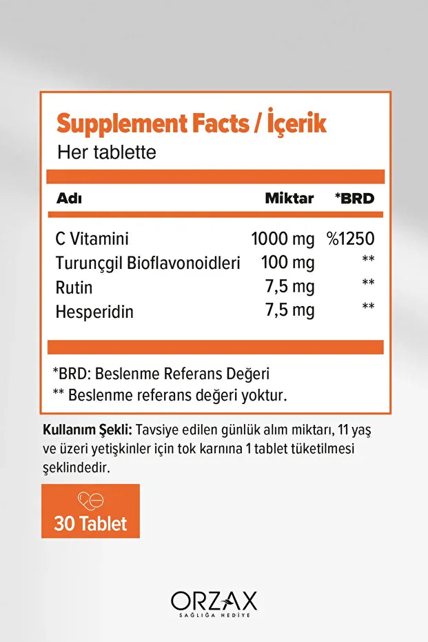 Ocean Vitamin C 1000MG 30 Tablet Bioflavonoidler