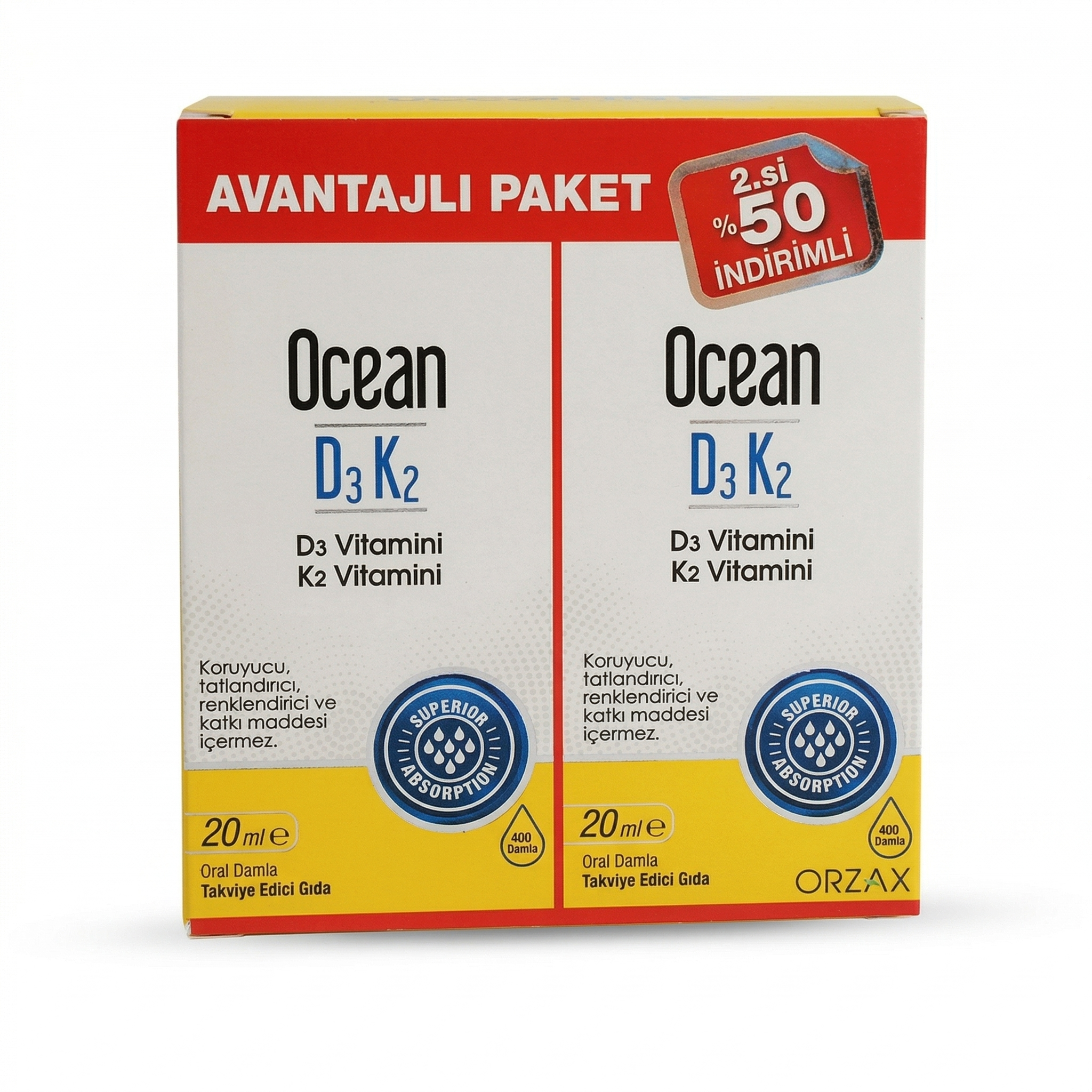Ocean D3K2 Vitamin Oral Damla 20Ml+20Ml 2.Si %50 Indirim