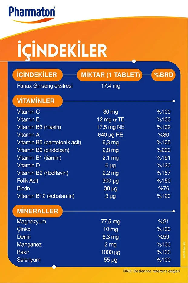 Pharmaton Vitality 30 Tablet Multivitamin Mineraller Ginseng G115