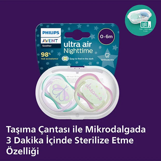 Philips Avent Ultra Air Nighttime Gece Emzik 06 Ay Kiz 2 Adetx6