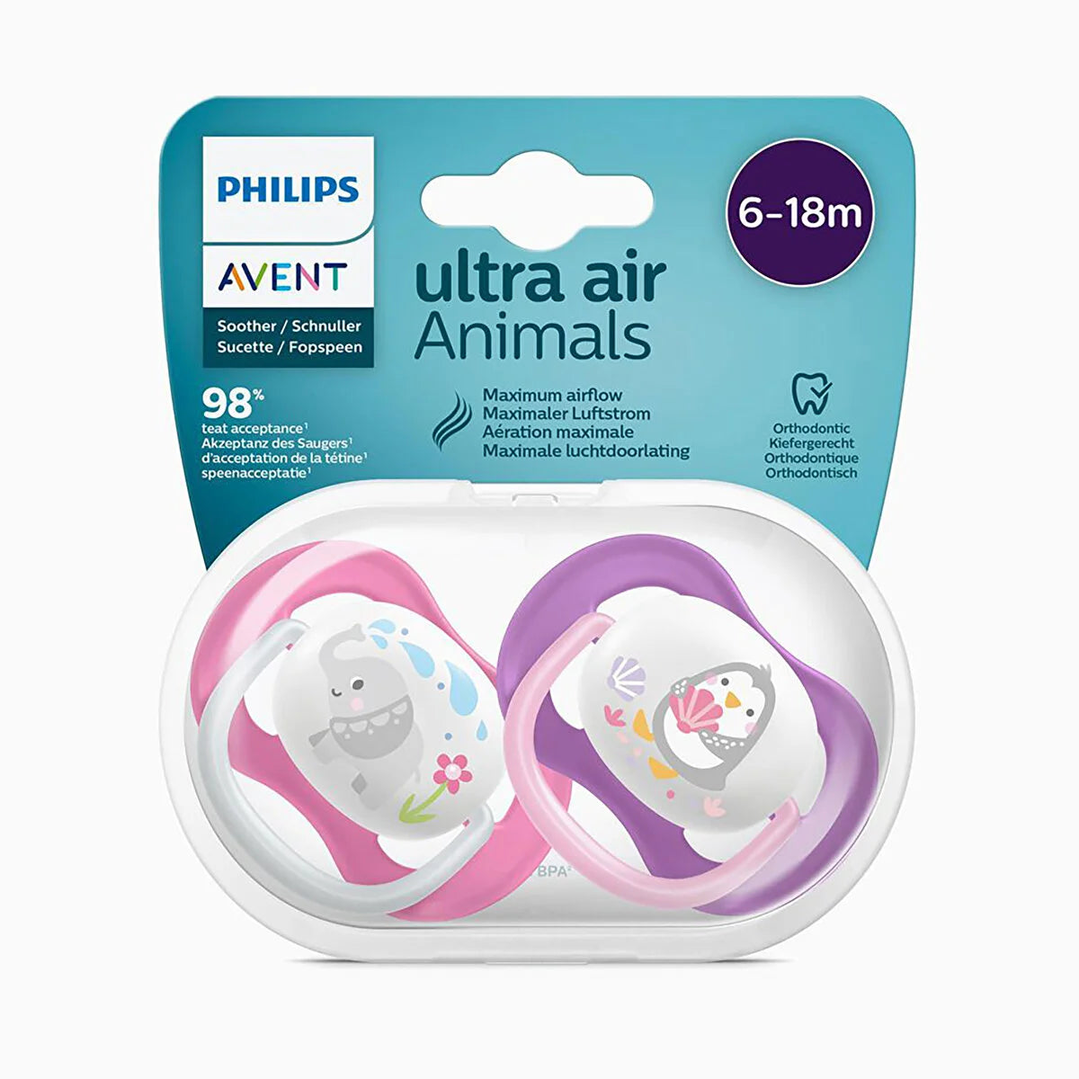 Philips Avent Ultra Air Animals 6-18 Ay Emzik 2 Adet Mor Pembe
