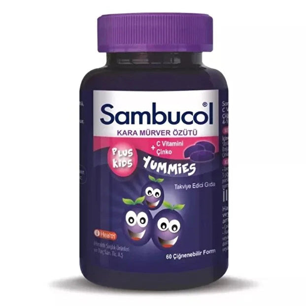 Sambucol PLUS KIDS Yummies 60 Çiğnenebilir FORM KARA Mürver C Vitamini Çinko 3-10 YAŞ