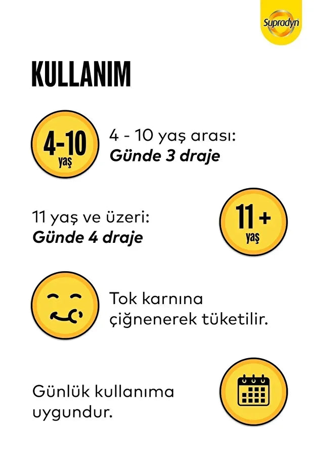 SUPRADYN KIDS 60 ADET ÇİĞNENEBİLİR MULTUVİTAMİN MİNERAL 4-10 YAŞ