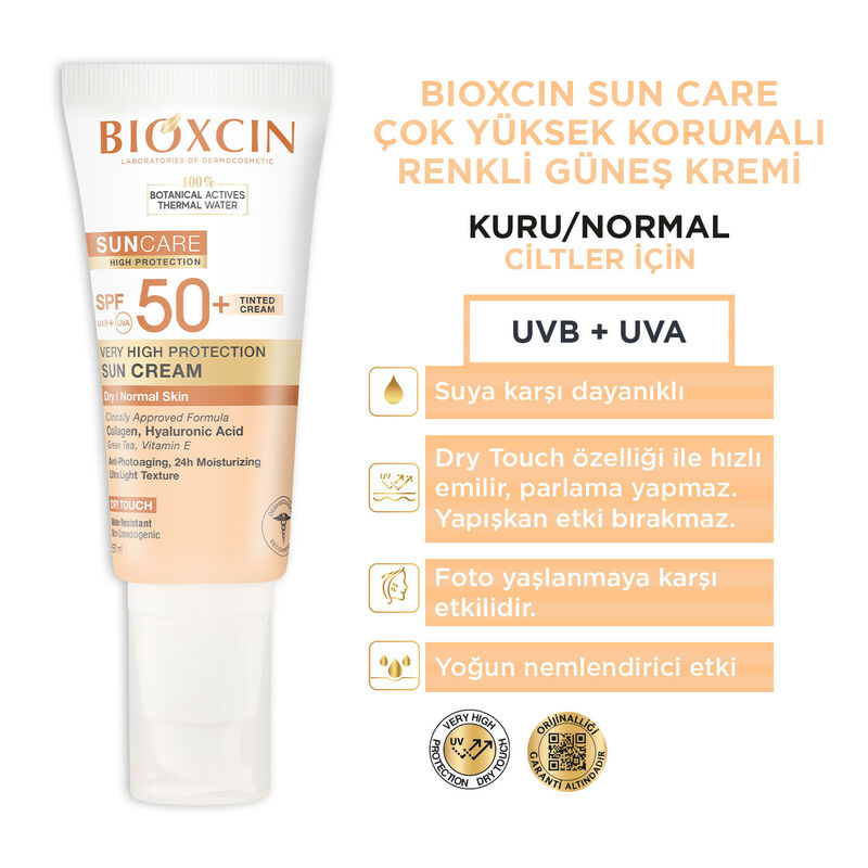 Bioxcin Sun Care Kuru/Normal Ciltler için Renkli Güneş Kremi SPF 50+ (50 ml)