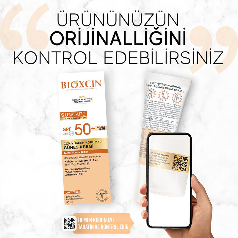 Bioxcin Sun Care Kuru/Normal Ciltler için Renkli Güneş Kremi SPF 50+ (50 ml)