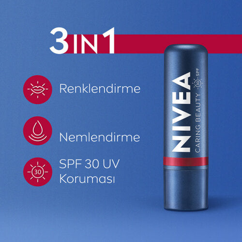 Nivea Caring Beauty Renkli Dudak Bakim Kremi Yanak Balmi Red 4.8gr